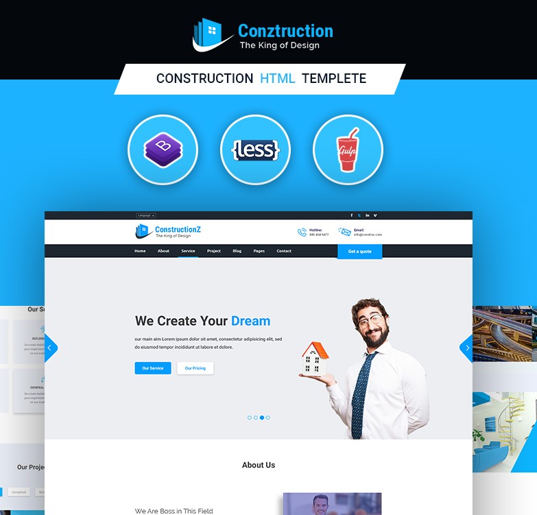 Conztruction - Construction HTML Template - 12 Html Pages